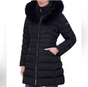 Laundry By Shelli Segal Black Puffer Jacket with Faux Fur